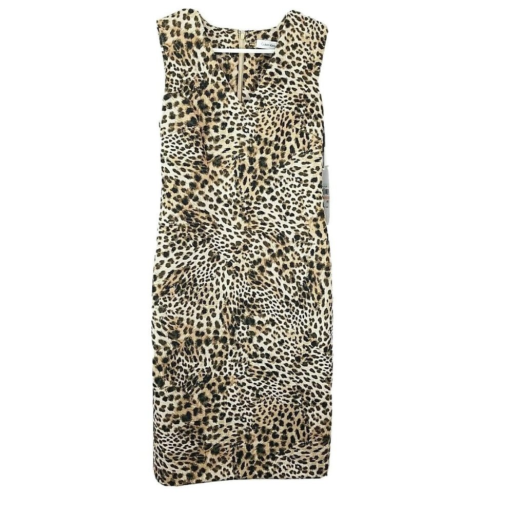 Calvin Klein Sleeveless Animal Print Sheath V-Neck Dress Size 2 - Picture 2 of 4